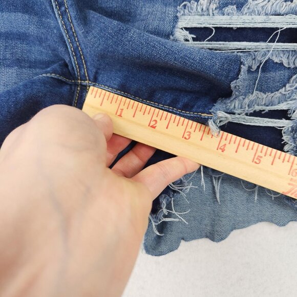 Judy Blue Shorts Womens Large Blue Distressed Denim Cutoff Raw Hem Mid Rise - Picture 6 of 12